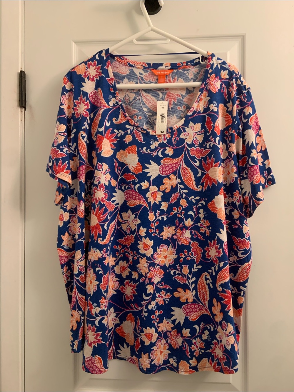 Joe Fresh Blue Floral Short Sleeve Scoop Neck Top